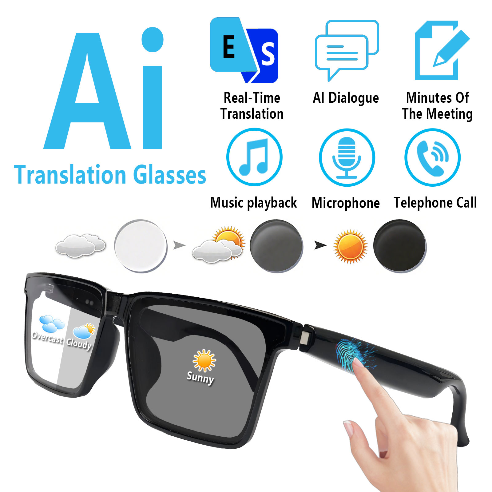 Audio Music Bluetooth - Óculos de Áudio Inteligentes com Tradução